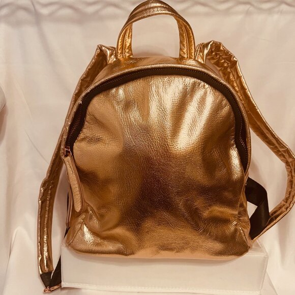 Skinnydip-Rose Gold Metallic Back Pack-11" x 11" x 5"- Roomy-Adjust. Straps-Zip - Picture 4 of 13